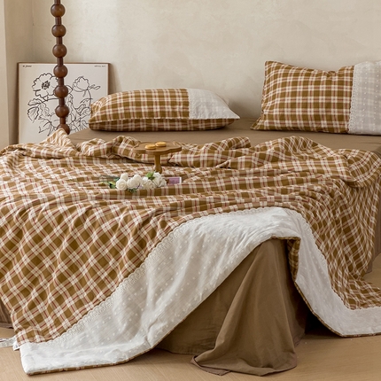 91家纺网 家纺一手货源 找家纺 塔塔 2025新款全棉双层纱法式镂空立体大花边夏被系列 流苏