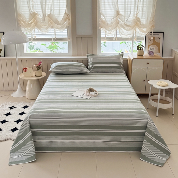 91家纺网 家纺一手货源 找家纺 首爱家纺 2025新款色织老粗布四件套全棉四件套纯棉四件套 绿条