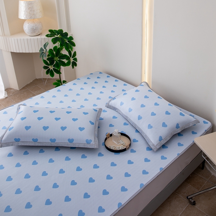 91家纺网 家纺一手货源 找家纺 （总）凌云家纺  2025新款提花凉感冰丝席床笠款三明治凉席三件套