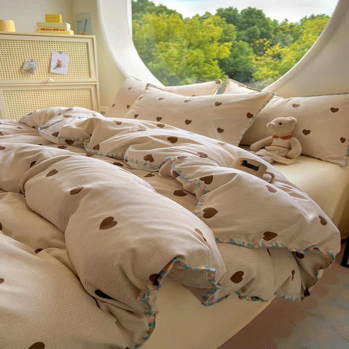 91家纺网 家纺一手货源 找家纺 葡萄家 2025爆款高克重彩色三角针A类针织双层纱四件套 提供买家秀 玖在心