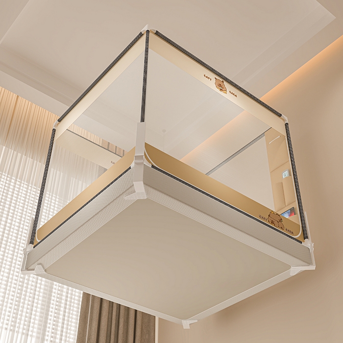 91家纺网 家纺一手货源 找家纺 青竹苑 2025新款围栏支架口袋款坐床防摔蚊帐 卡皮巴拉