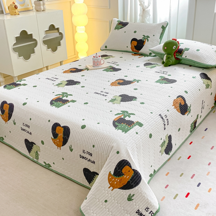 91家纺网 家纺一手货源 找家纺 顺顺家纺 2025新款全棉卡通夹棉床盖 Q版恐龙