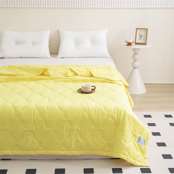 91家纺网 家纺一手货源 找家纺 梵心家纺 2025新款直播热款印花夏凉被空调被被子被芯水洗棉夏被 黄色