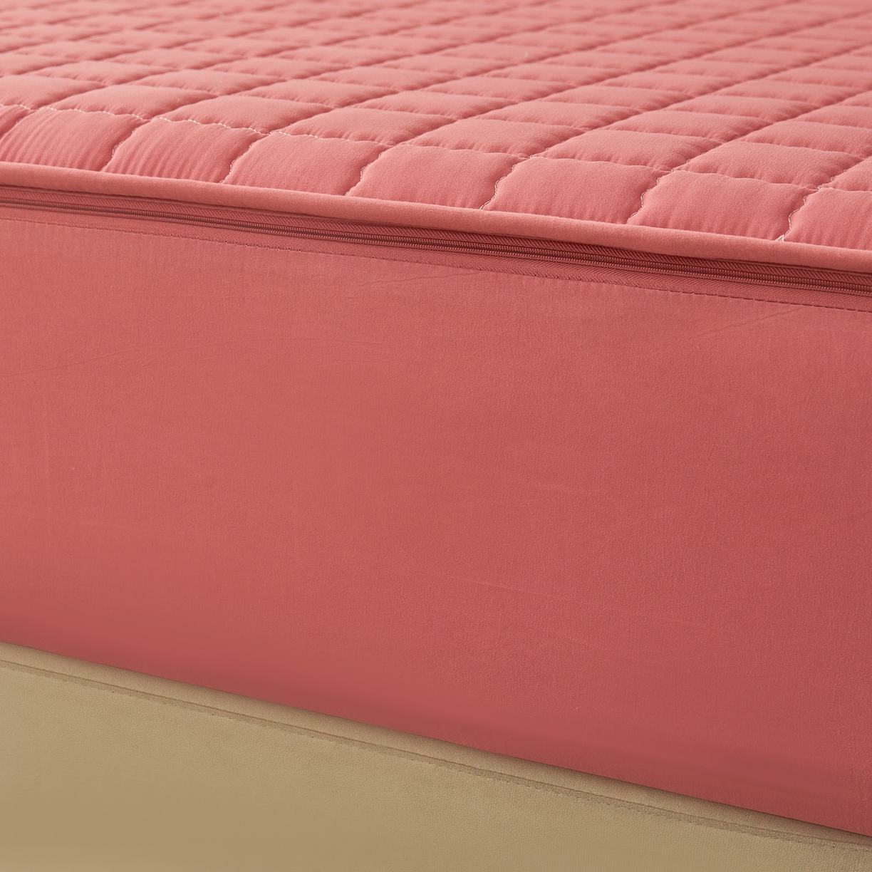 91家纺网 家纺一手货源 找家纺 欧邦 2025新款可拆卸六面全包夹棉床笠 单面夹棉-朱玉粉