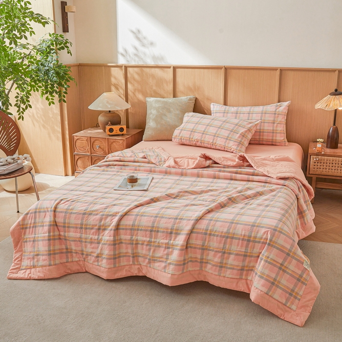 91家纺网 家纺一手货源 找家纺 伊人坊 A类水洗棉新疆棉花夏被 简兮-粉