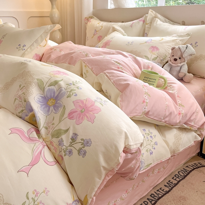 91家纺网 家纺一手货源 找家纺 大吉 2025新款100全棉纯棉喷气小清新被套四件套纯棉三件套床笠四件套单被套单枕套 秘境