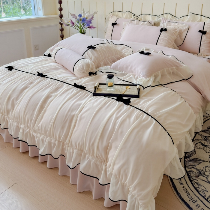 91家纺网 家纺一手货源 找家纺 狂想家（床边故事）2025赛琳法式高定四件套 赛琳茶花粉