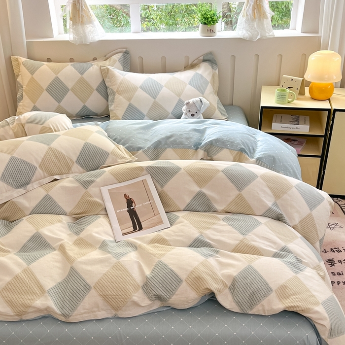 91家纺网 家纺一手货源 找家纺 大吉 2025新款100全棉纯棉喷气小清新被套四件套纯棉三件套床笠四件套单被套单枕套 向往