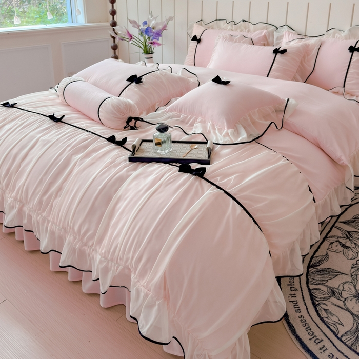 91家纺网 家纺一手货源 找家纺 狂想家（床边故事）2025赛琳法式高定四件套 赛琳蜜桃粉