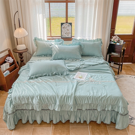 91家纺网 家纺一手货源 找家纺 恒爱家纺 2025新款莫代尔凤铃花多功能夏被床盖四件套 凤铃花-浅灰蓝