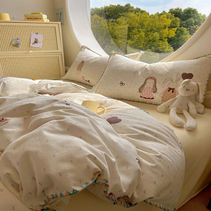 91家纺网 家纺一手货源 找家纺 葡萄家 2025爆款高克重彩色三角针A类针织双层纱四件套 提供买家秀 兔小姐