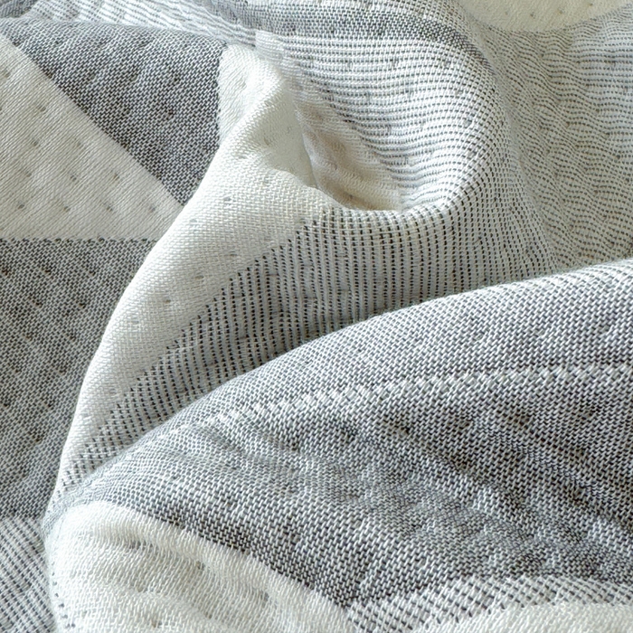 91家纺网 家纺一手货源 找家纺 2025新款A类纯棉针织三层纱提花多功能毯 灰色-菱形