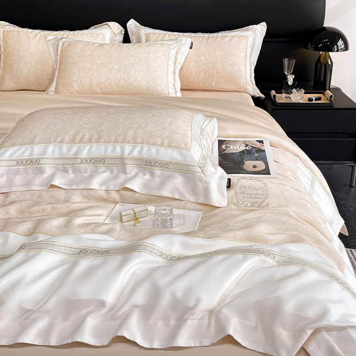 91家纺网 家纺一手货源 找家纺 高端轻奢A类母婴级兰精天丝全工艺刺绣四件套高端真丝夏季丝滑裸睡床上用品  维曼-香颂黄