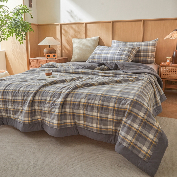 91家纺网 家纺一手货源 找家纺 伊人坊 2025新款A类无印风水洗棉新疆棉花夏被 简兮-灰