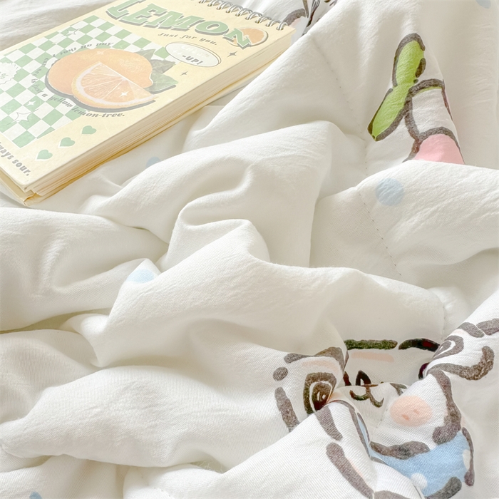 91家纺网 家纺一手货源 找家纺 慕尚家纺  2025春夏新款乳胶凉席水洗棉夏被夏凉被空调被三件套四件套 淘气狗