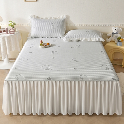 91家纺网 家纺一手货源 找家纺 （总）鑫顺欣 2025新款A类凉感豆豆凉席床裙款三件套凉席冰丝凉席可折叠夏季床垫