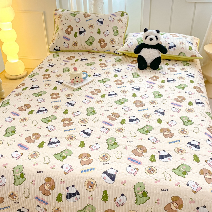 91家纺网 家纺一手货源 找家纺 顺顺家纺 2025新款全棉卡通夹棉床盖 森林集会