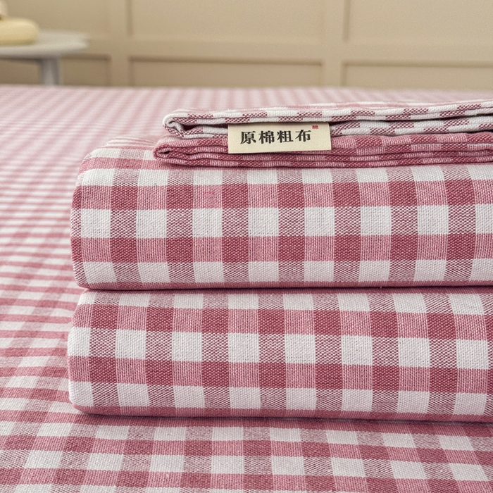 91家纺网 家纺一手货源 找家纺 首爱家纺 2025新款色织老粗布床单老粗布凉席三件套 红尘