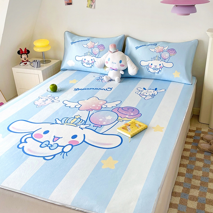 91家纺网 家纺一手货源 找家纺 米帛家纺 2025新款 A类大版三丽鸥冰藤席-床笠款 气球玉桂狗