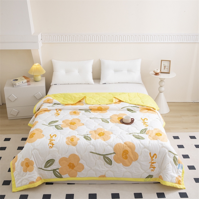 91家纺网 家纺一手货源 找家纺 席万佳 2025新款直播热款印花夏凉被空调被被子被芯水洗棉夏被 梵花