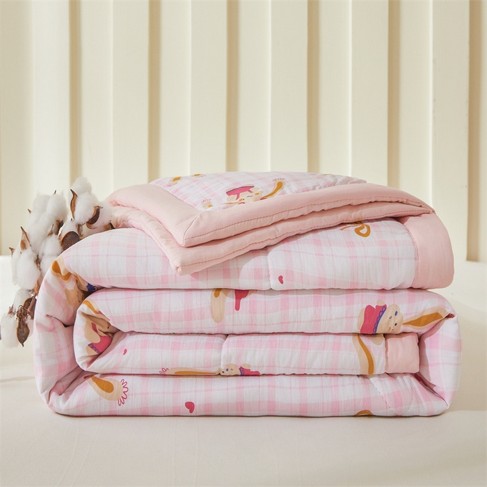 91家纺网 家纺一手货源 找家纺 2025新款小花款新疆棉花夏被【棉花含量100%】夏季空调被薄被子可机洗夏凉被 大耳兔-粉