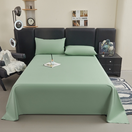 雅萱家纺 2025新款40S斜纹13372全棉纯色床单 40S薄荷绿