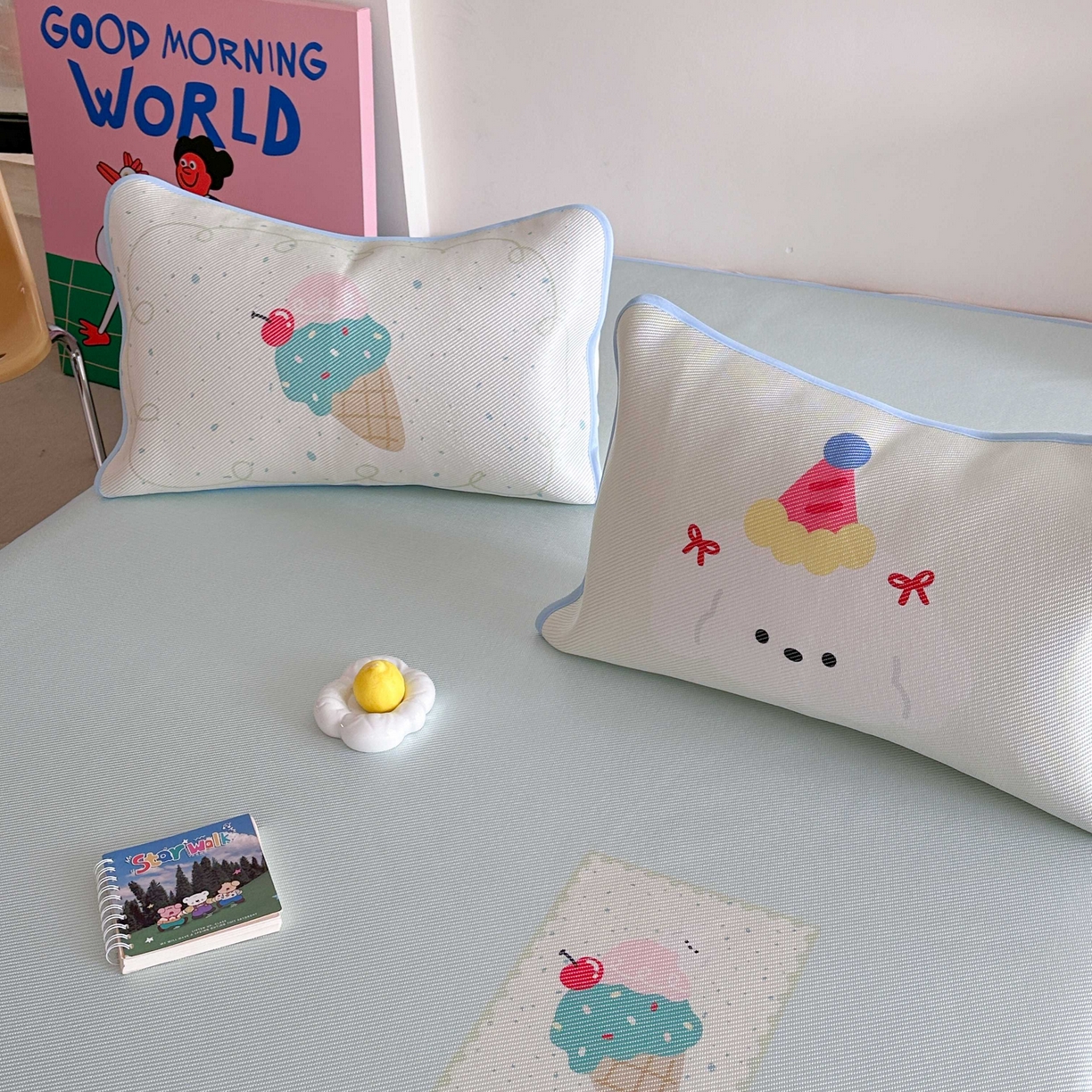 91家纺网 家纺一手货源 找家纺 美乐迪家纺 2025新款数码印花养生冰藤凉席 冰淇淋