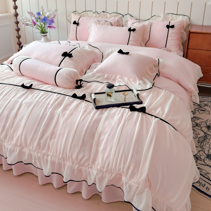 91家纺网 家纺一手货源 找家纺 狂想家（床边故事）2025赛琳法式高定四件套 赛琳蜜桃粉