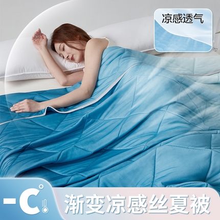 91家纺网 家纺一手货源 找家纺 安琪家纺  【跨境希音temu】2025新款凉感丝渐变系列夏凉被 孔雀蓝