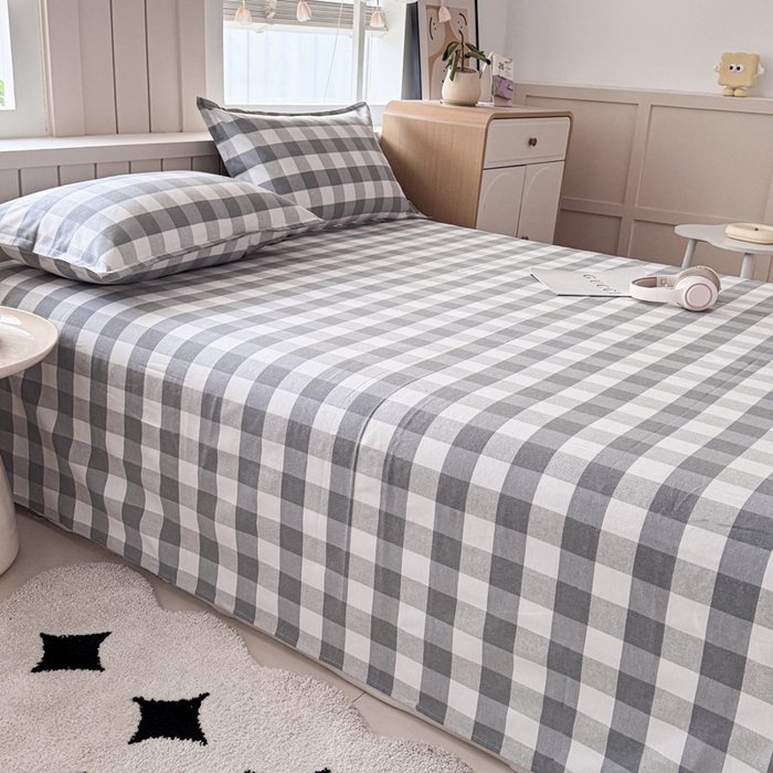 91家纺网 家纺一手货源 找家纺 首爱家纺 2025新款色织老粗布床单老粗布凉席三件套 棋盘