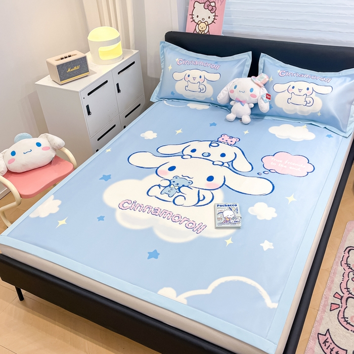 91家纺网 家纺一手货源 找家纺 2025新款正版授权A类大版数码印花三丽鸥可机洗1200D冰丝凉席席子凉席可组合针织棉夏被四件套-平铺款 平铺款-云朵玉桂狗