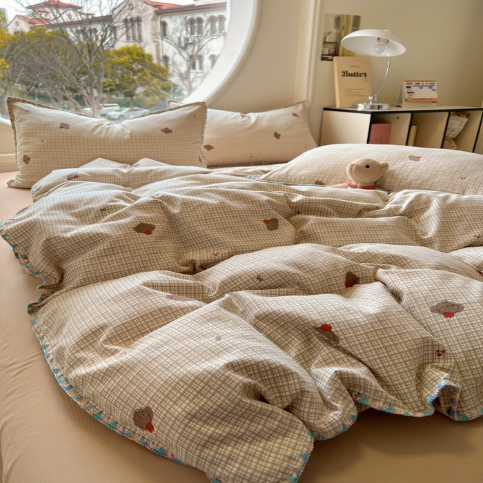 91家纺网 家纺一手货源 找家纺 葡萄家 2025爆款高克重彩色三角针A类针织双层纱四件套 提供买家秀 布莱尔