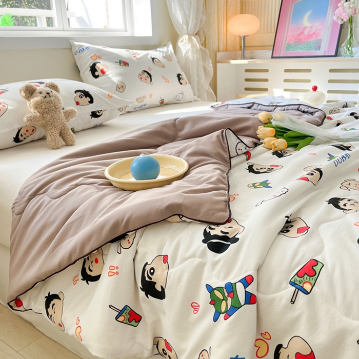 91家纺网 家纺一手货源 找家纺 贝扬思家纺 2025新款水洗皱皱纱系列夏被-系列二 趣味小新