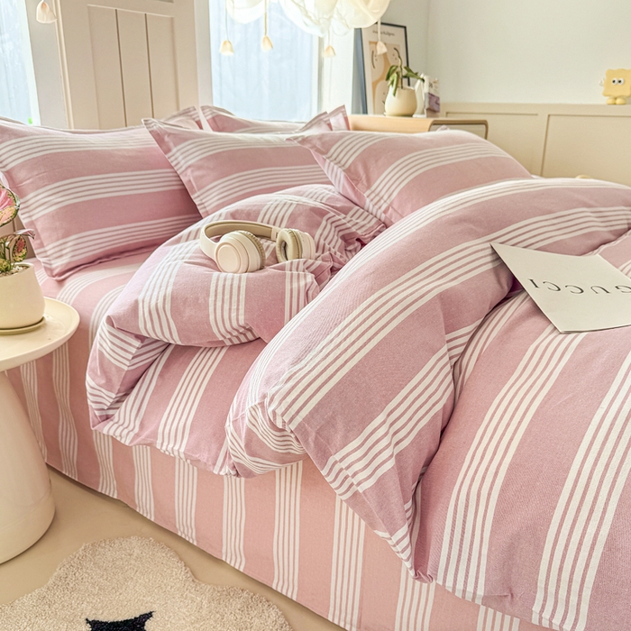 91家纺网 家纺一手货源 找家纺 首爱家纺 2025新款色织老粗布四件套全棉四件套纯棉四件套 错落