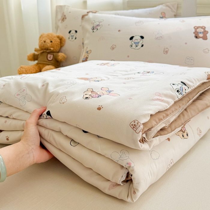 91家纺网 家纺一手货源 找家纺 慕尚家纺 2025新款水洗棉花边工艺羽丝棉卡通系列夏被 吖咪兔