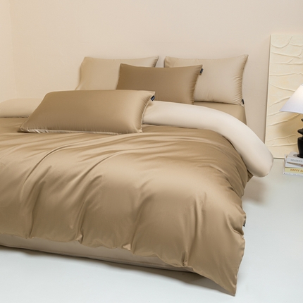 91家纺网 家纺一手货源 找家纺 舒慕家纺 2025新款100s高支贡缎长绒棉纯色四件套双拼四件套（送包装） 浅咖-浅香槟