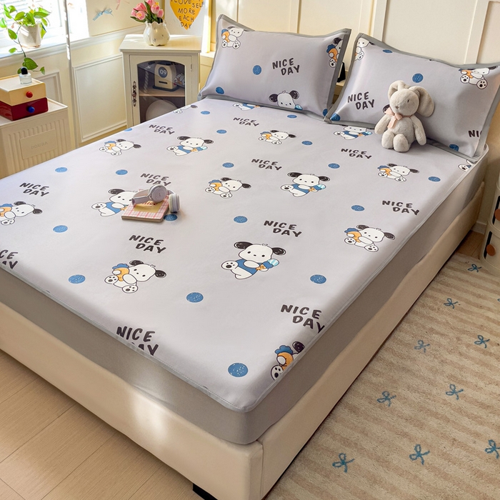 91家纺网 家纺一手货源 找家纺 富馨莱 2025新款床笠款冰藤印花凉席A类抗菌冰丝席支持定制尺寸 乖乖狗