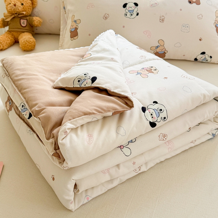 91家纺网 家纺一手货源 找家纺 慕尚家纺 2025新款水洗棉花边工艺羽丝棉卡通系列夏被 吖咪兔