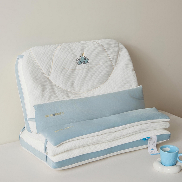 91家纺网 家纺一手货源 找家纺 昕科 2025新款云颈二合一可拆卸牵引枕芯-小被子小毯子枕头刺绣双层枕芯 云颈二合一枕-蓝色