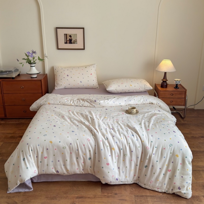 91家纺网 家纺一手货源 找家纺 曲之慕2025新款A类母婴级有氧全棉纯棉双层纱印花四件套 彩虹糖