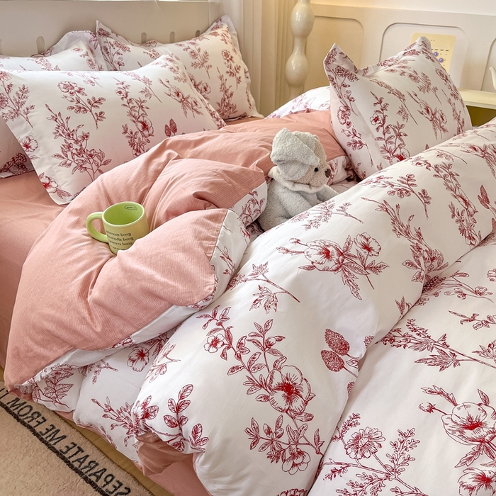 91家纺网 家纺一手货源 找家纺 大吉 2025新款100全棉纯棉喷气小清新被套四件套纯棉三件套床笠四件套单被套单枕套 繁花