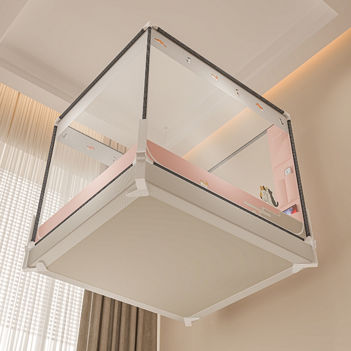 91家纺网 家纺一手货源 找家纺 青竹苑 2025新款围栏支架口袋款坐床防摔蚊帐 故宫喵