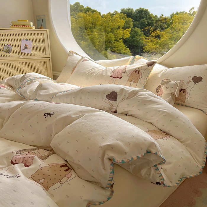 91家纺网 家纺一手货源 找家纺 葡萄家 2025爆款高克重彩色三角针A类针织双层纱四件套 提供买家秀 兔小姐