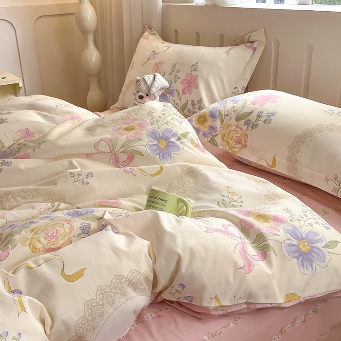 91家纺网 家纺一手货源 找家纺 大吉 2025新款100全棉纯棉喷气小清新被套四件套纯棉三件套床笠四件套单被套单枕套 秘境