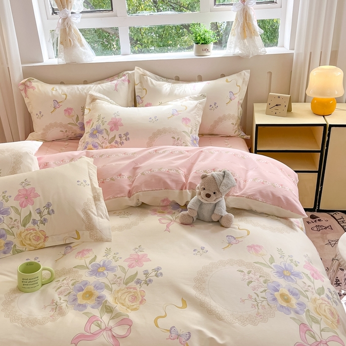 91家纺网 家纺一手货源 找家纺 大吉 2025新款100全棉纯棉喷气小清新被套四件套纯棉三件套床笠四件套单被套单枕套 秘境