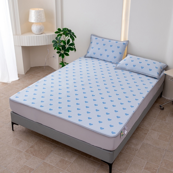 91家纺网 家纺一手货源 找家纺 （总）凌云家纺  2025新款提花凉感冰丝席床笠款三明治凉席三件套