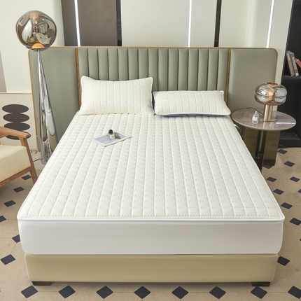 91家纺网 家纺一手货源 找家纺 欧邦 2025新款可拆卸六面全包夹棉床笠 单面夹棉-本白