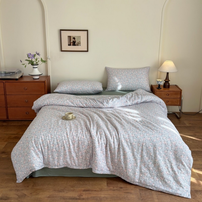 91家纺网 家纺一手货源 找家纺 曲之慕2025新款A类母婴级有氧全棉纯棉双层纱印花四件套 莉雅-绿