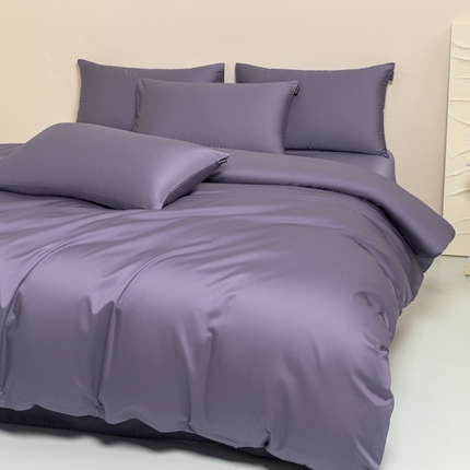 91家纺网 家纺一手货源 找家纺 舒慕家纺 2025新款100s高支贡缎长绒棉纯色四件套双拼四件套（送包装） 香芋紫