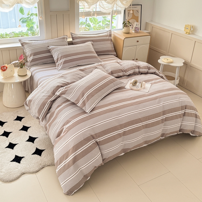 91家纺网 家纺一手货源 找家纺 首爱家纺 2025新款色织老粗布四件套全棉四件套纯棉四件套 咖格